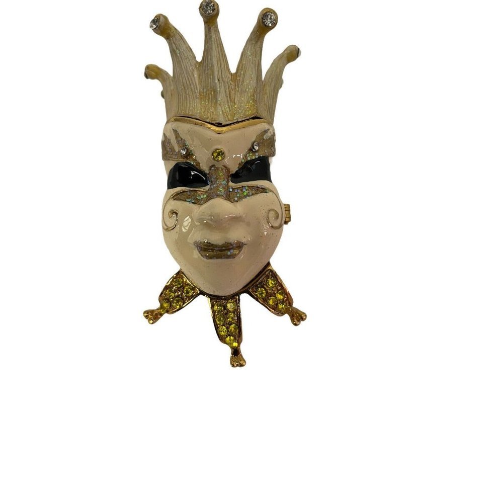 Jewelry Trinket Box Art Form Rhinestone Jester Enamel Clown  3 1/2" ×‎ 2"